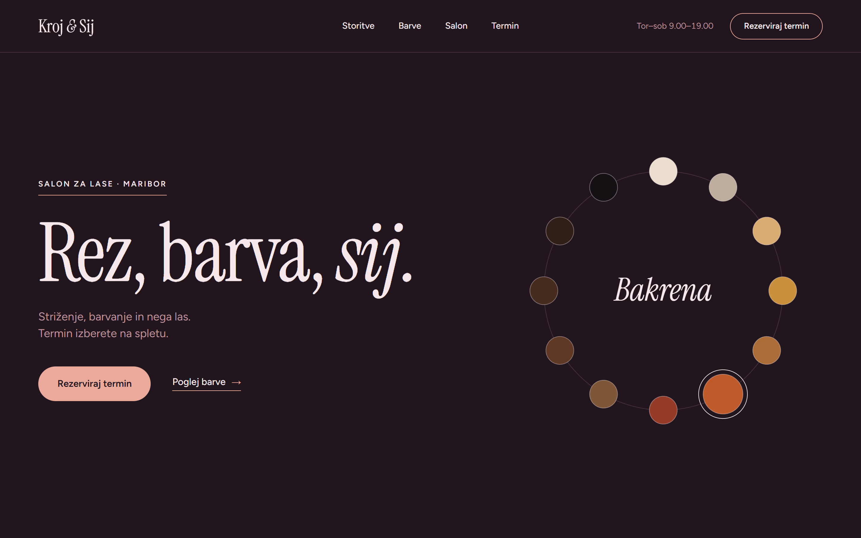 Prospify concept homepage for the fictional business Kroj & Sij (hair salon), desktop